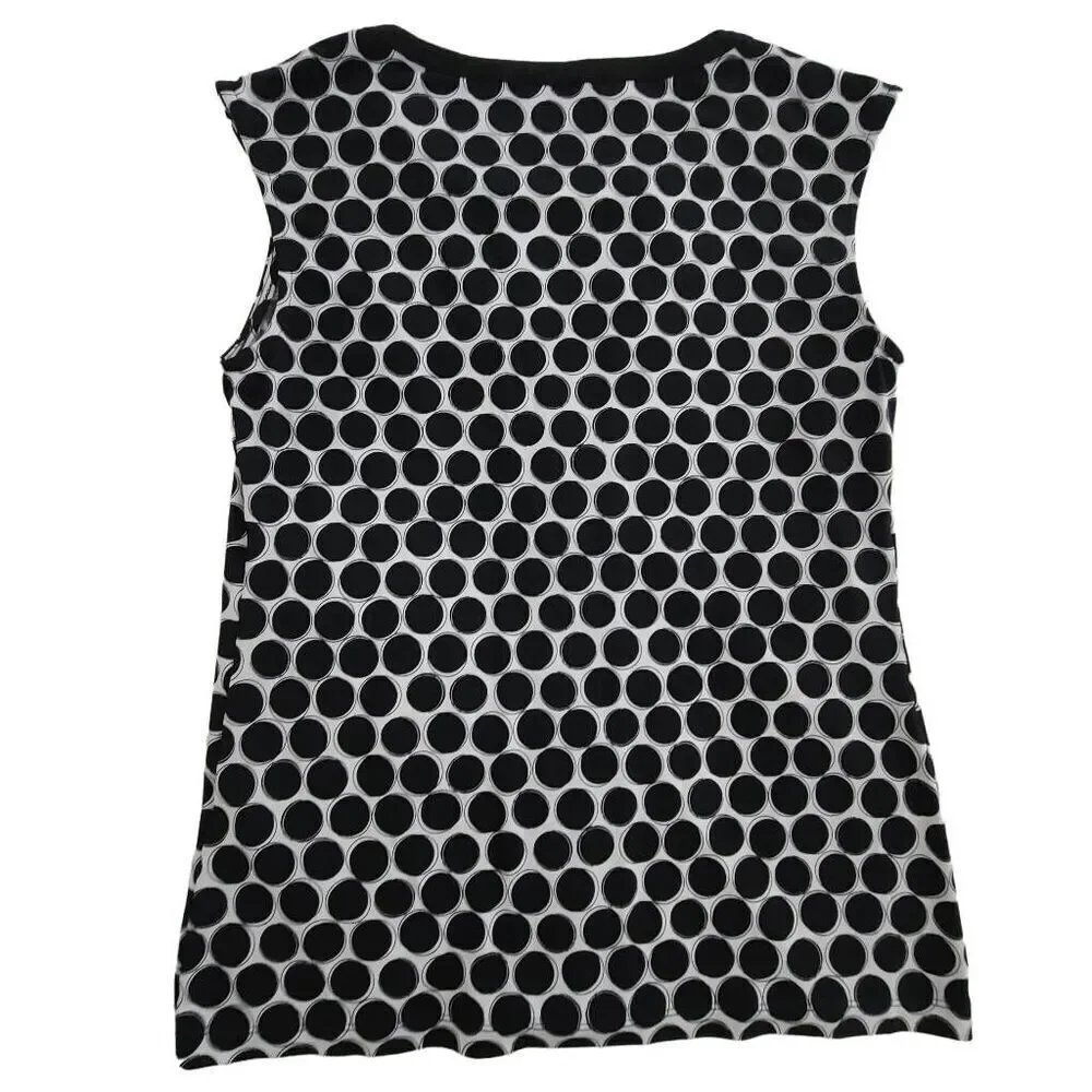 Calvin Klein Polka Dot Sleeveless Blouse Faux Leather Trim Size XS - Picture 4 of 9
